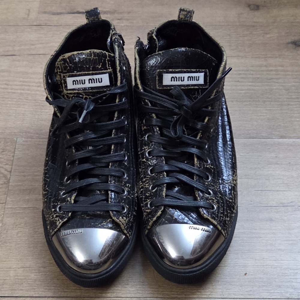 Miu Miu Distress Metallic Cap-Toe Sneakers